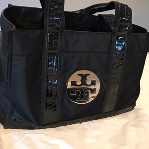 Tory Burch Large Nylon Tote. Black w/silver logo